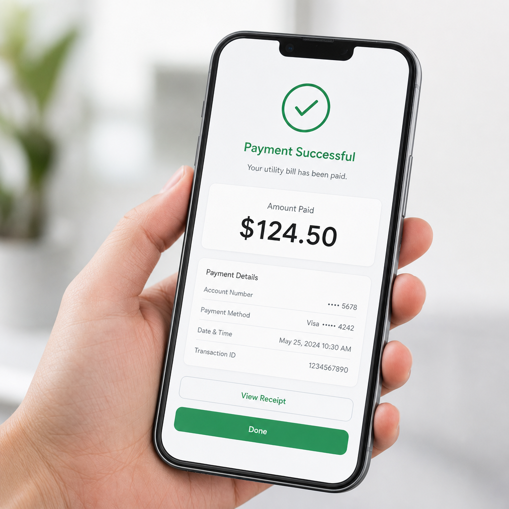 Customer completing a utility bill payment on a smartphone