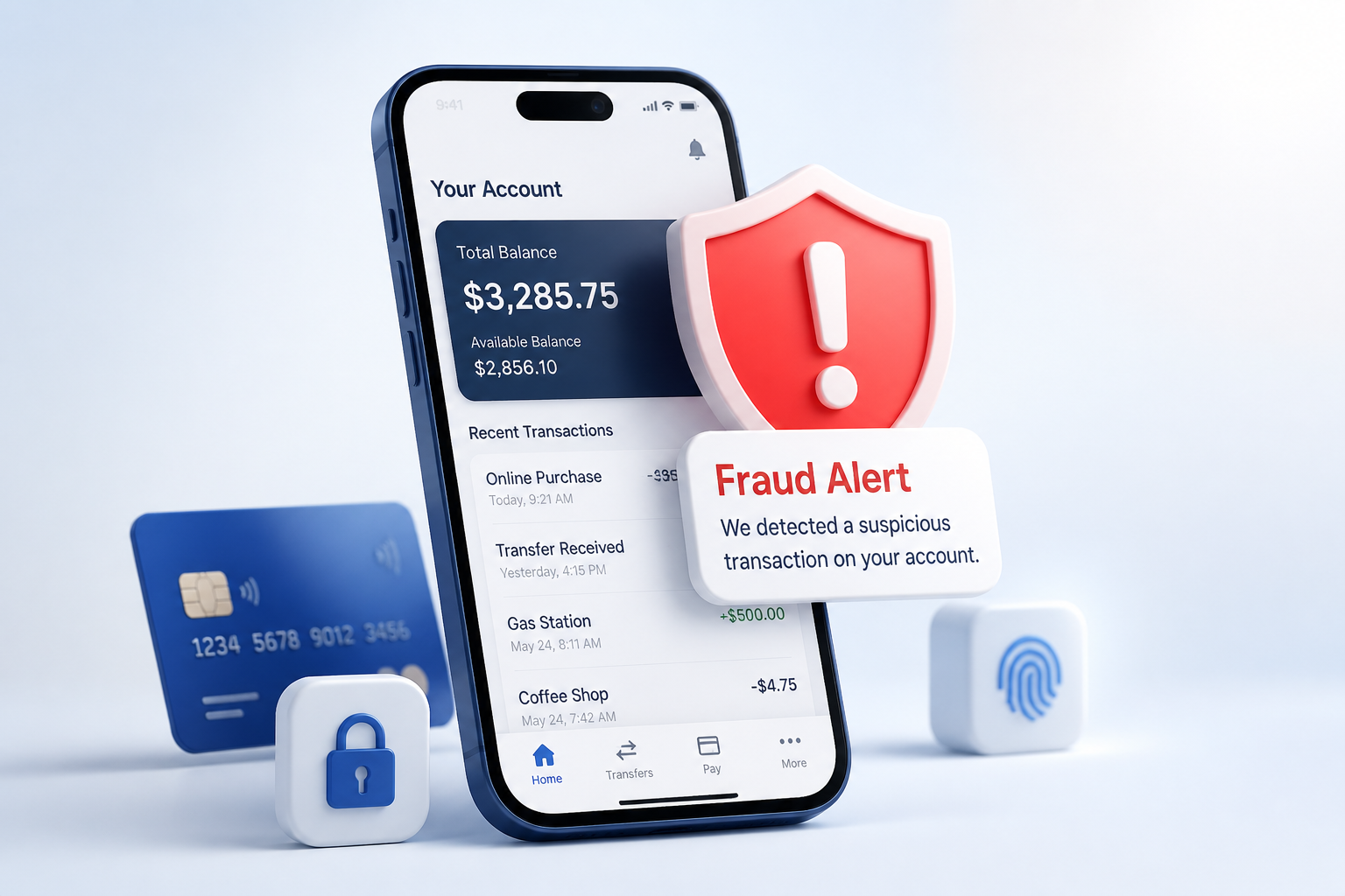 Fraud alert shield notification on a phone