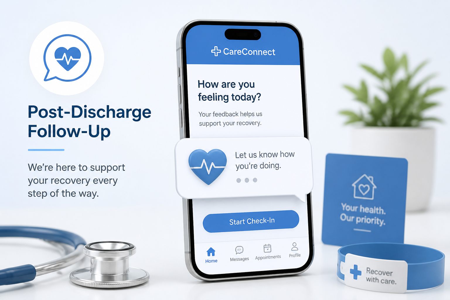 Smartphone with heart chat for post-discharge follow-up