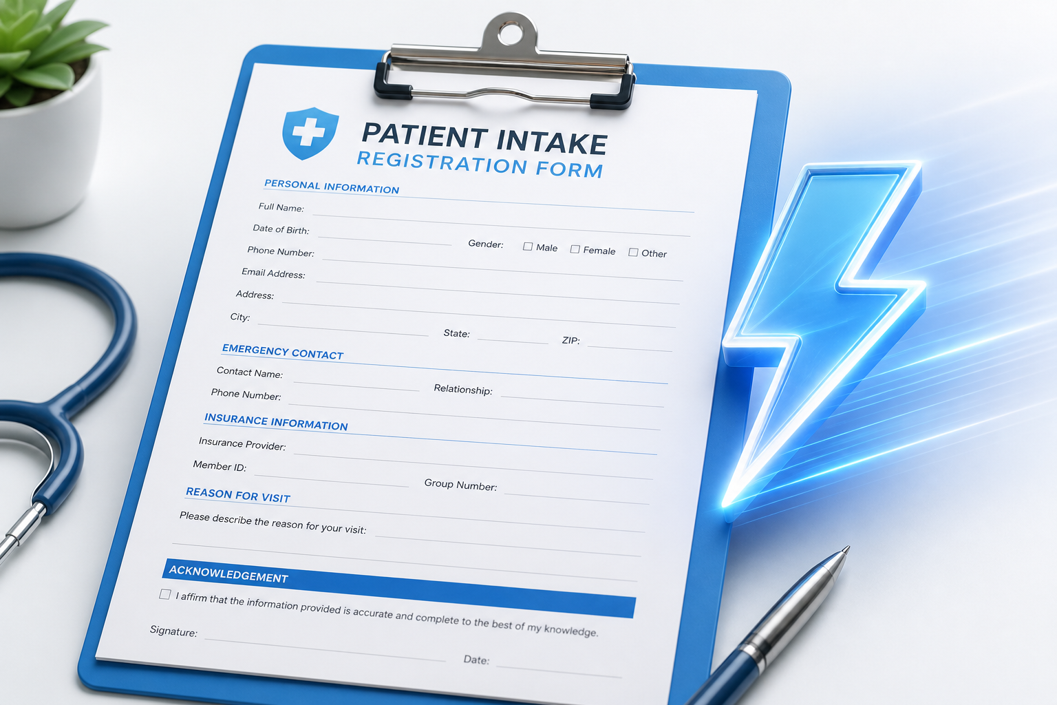 Patient intake clipboard and registration form