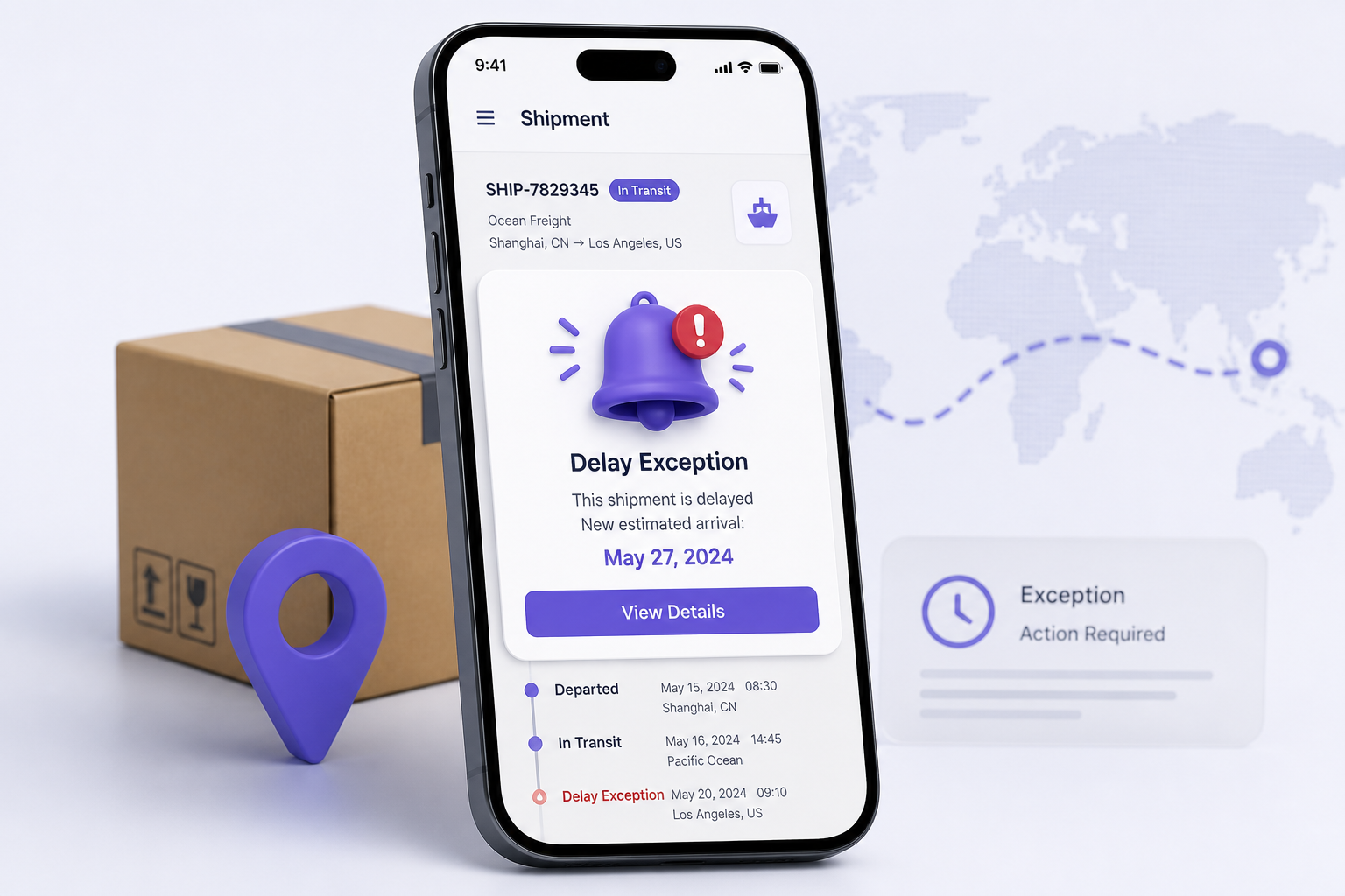 Smartphone showing a shipment delay notification