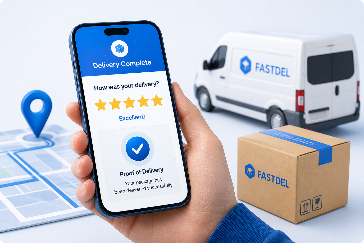 Phone showing delivery feedback and proof of delivery
