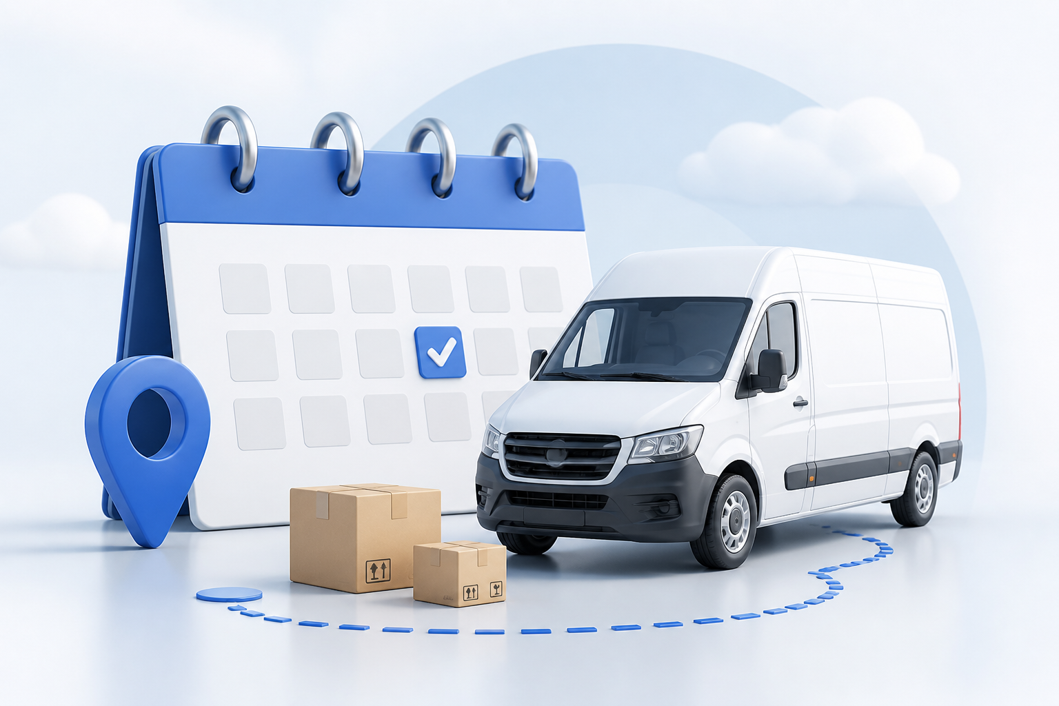 Calendar scheduling a delivery pickup with a van